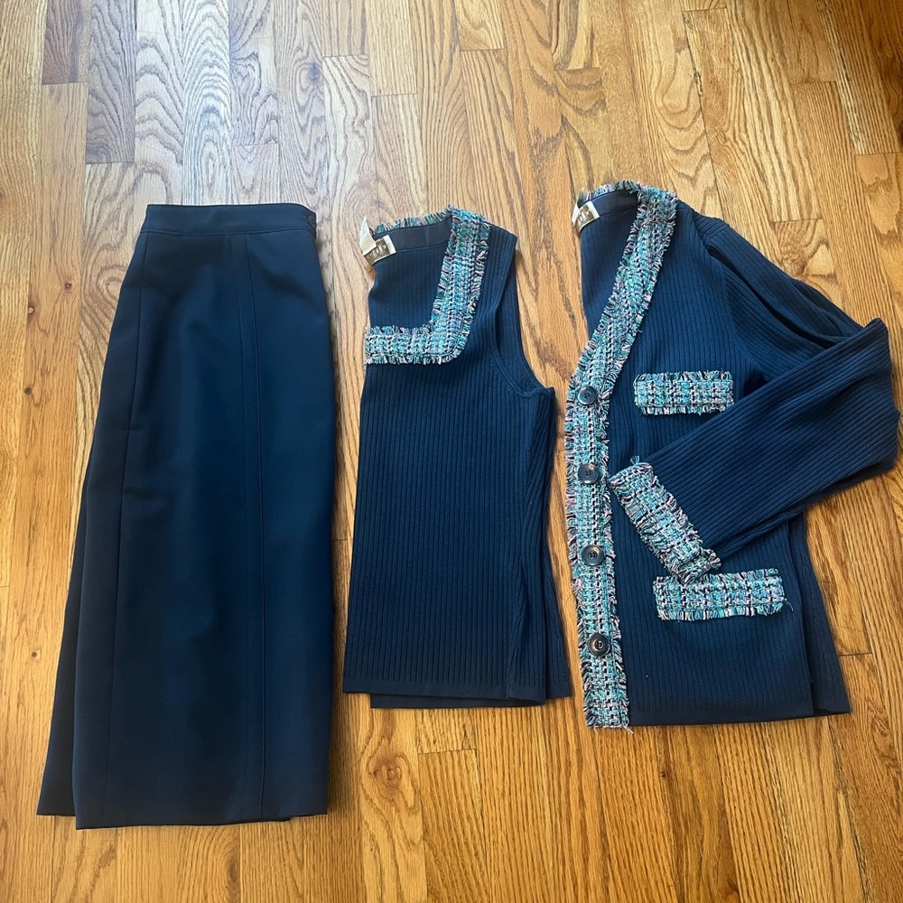 Doncaster 80% Silk Fairy Coastal Cottage Frills cardigan top & Skirt 3pcs M b2